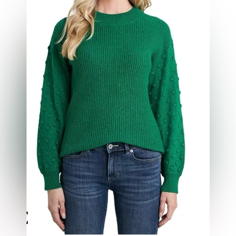 Cece Green Bobble Stitch Dot Sleeve Pullover Sweater Mockneck Women’s Size XS